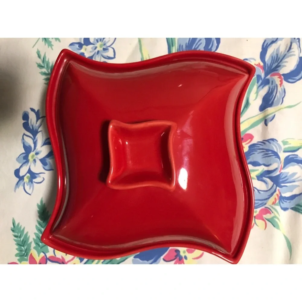 Godinger Sienna‎ Red Pinwheel 1 Qt Covered Baking Dish/ Casserole 80s Vintage